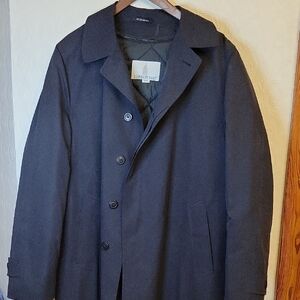 London Fog Wool Blend Overcoat Men's L — Navy — Quilted Lining — Button Front